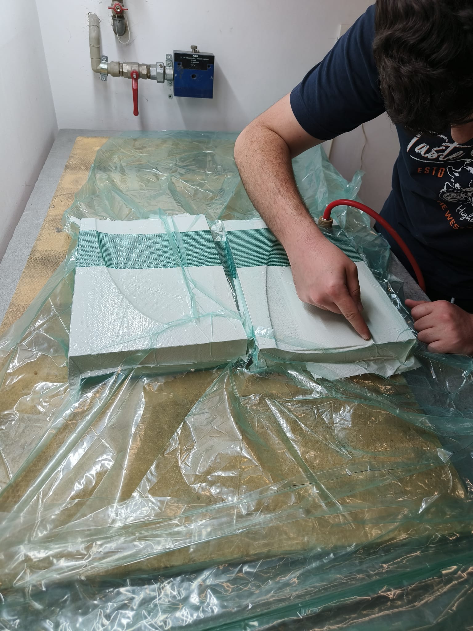 Vacuum bagging the V-SIX empennage during manufacturing